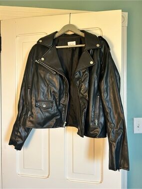 Nine West Black Faux Leather Biker Jacket